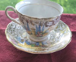 Colclough Bone China Crinoline Lady In Garden Tea Cup And Saucer 1119