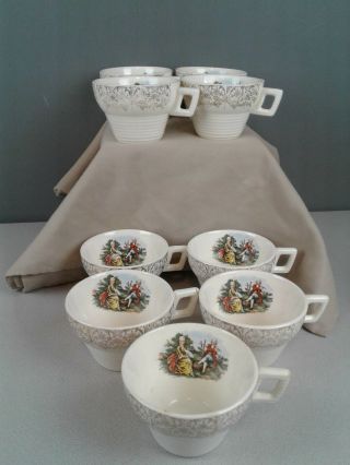 Set Of 9 Sebring Pottery Company 22k Gold Chantilly Pattern Coffee Cups