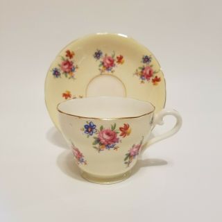 Vintage Aynsley Bone China Teacup Tea Cup Saucer Floral Rose Yellow Gold