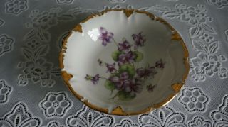 Vintage Awj Germany Violet Floral Gold Trim Trinket Dish,  Germany