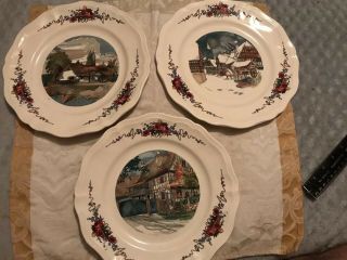 Vintage Sarreguemines France " Obernai " Faienceries Ceramic Plates 10” Loux S/o 3