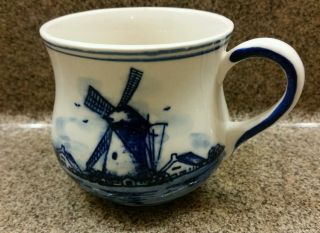 D.  A.  I.  C.  Delft White And Cobalt Blue Windmill Dutch Flower Mug/cup - Euc