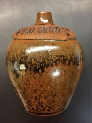 Handmade Brown Jug Marked " Old Crow " Signed " S " No Handles