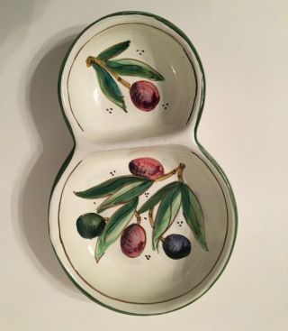 Hand - Painted Olive Dish By Aldo Fumanti Made In Italy