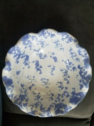 Bybee Pottery Stoneware Blue & White Spongeware Casserole Dish / Bowl 8 1/2 Inch