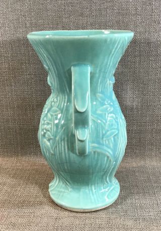 Vintage McCoy Pottery Peacock Bird Of Paradise Green 2 Handled 8” Vase Signed 3