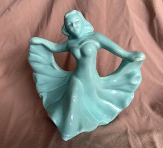 Vintage California Art Deco Pottery Dancing Lady Ballroom Dancer Figurine Turq