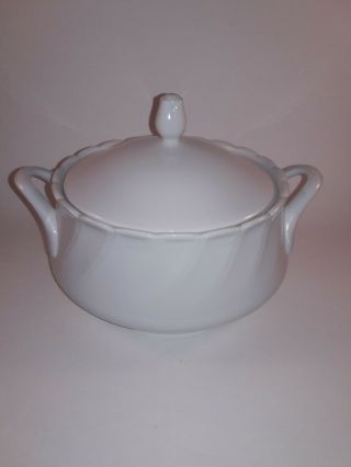 Vintage Yorkshire Fine China Made In Japan Serving Bowl With Lid White Swirl