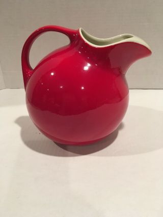 Vintage Hall Red Ball Pitcher With Ice Lip 633 Made In Usa