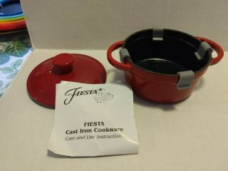 FiestaWare Red (scarlet) Cast Iron Mini Casserole/Lid Dutch Oven. 2