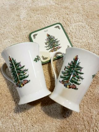 Spode Christmas Tree Set Of 4 Mugs & 3 Coasters
