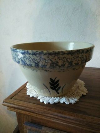 Vintage Robinson Ransbottom Rrp Blue Wheat Spongeware Pottery Bowl Roseville,  Oh