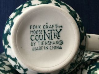 (4) Folk Craft Tienshan MOOSE COUNTRY Coffee Cups Mugs Green Sponge 8 Oz. 4