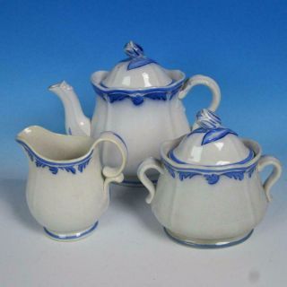 Elsmore & Forster Ironstone - Flow Blue Tulip - Teapot,  Creamer,  Sugar Bowl