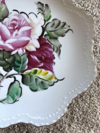 Lefton China Plate Hand Painted Pink Roses W/Gold Trim 8 1/4” NE 2043 FL 1953 - 71 2