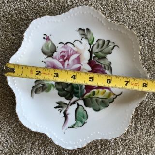 Lefton China Plate Hand Painted Pink Roses W/Gold Trim 8 1/4” NE 2043 FL 1953 - 71 4