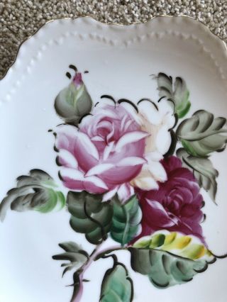 Lefton China Plate Hand Painted Pink Roses W/Gold Trim 8 1/4” NE 2043 FL 1953 - 71 5