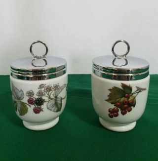2 Porcelain Egg Coddlers By Royal Worcester Lavinia And Evesham Gold 3 " X 2 1/4 "