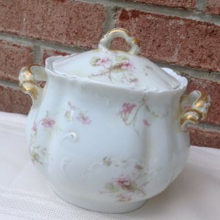 H & Co.  Haviland /vintage Fine China Sugar Bowl With Top Limoges France