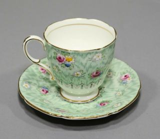 Vintage Paragon " Evangeline " Green Floral Tea Cup And Saucer England -