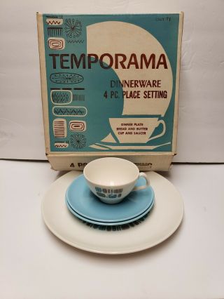 Vintage Temporama 4 Pc Dinnerware Set / Vintage Temporama Dinner Plate Set