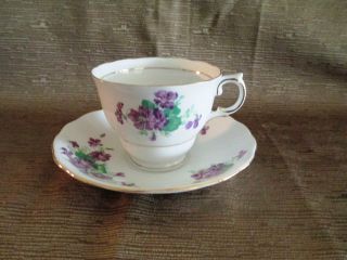 Colclough Purple Violets Tea Cup And Saucer