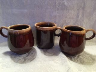 Vintage Mccoy Usa Brown Drip Glaze Coffee Mugs 7025 (2) And 1412 (1) - Set Of 3