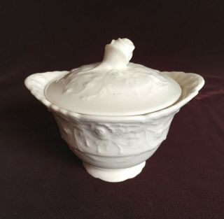 Pope Gosser White Rose Point Sugar With Lid 1934 - 1958