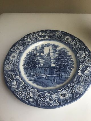 (3) Liberty Blue Dinner Plates Independence Hall Staffordshire England