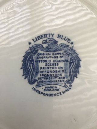 (3) LIBERTY BLUE DINNER PLATES Independence Hall STAFFORDSHIRE England 2