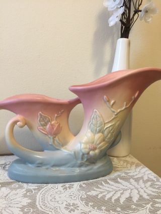 Vintage Hull Art Pottery Wildflower Dual Cornucopia Vase Pink & Green