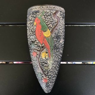 Vintage Japan Tokanabe Ware Ceramic Wall Pocket Hand Painted Bird Parrot