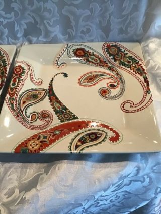 Tabletops Gallery Multi Paisley TWO Square Dinner Plate Hand Painted 10 INCHES 3