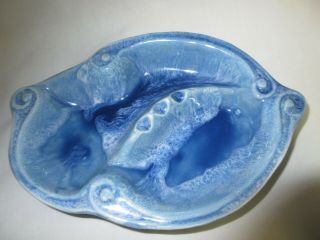 Mid - Centur Marcia - Calif Usa Pottery Ashtray Decorative Tray Blue Swirl E29