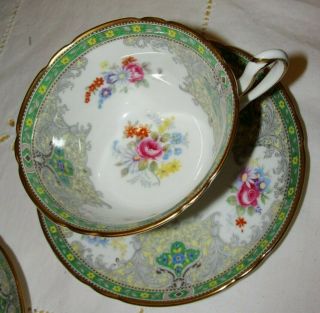 Shelley Green Georgian Cup Saucer Floral 13360 Vintage England Teacup Coffee