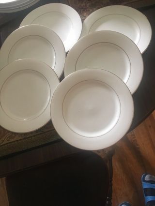 Set Of 6 Gibson Everyday China White Gold Rim Bread And Butter Plates