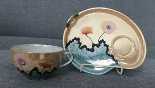 Handpainted Made In Japan Lusterware Snack Set With Flowers Cups And Plates
