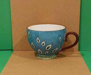 Pier 1 Imports - Peacock Feather - Large Hand Painted - Dolomite Mug