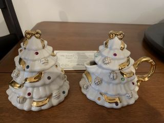 Lenox " Jeweled Christmas Tree Sugar And Creamer Fine Ivory China Retired Items