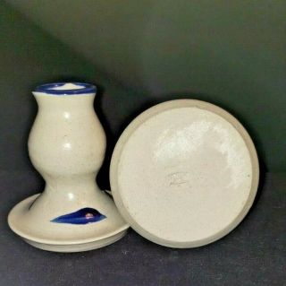 Williamsburg Pottery Candle Sticks Cobalt Blue Salt Glazed Stoneware 2