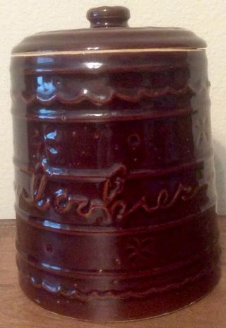Marcrest Cookie Jar WIth Lid Stoneware Daisy Dot 1950 ' s 2