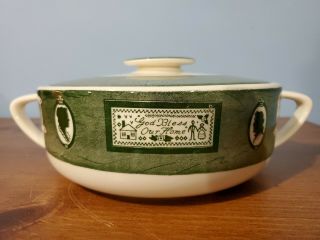 China: Colonial Homestead By Royal Green & White Casserole Dish W/handles & Lid