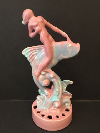 Royal Heager Naked Girl On Fish Flower Frog As - Is 1940’s Art Deco
