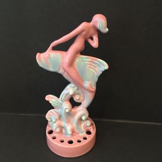Royal Heager Naked Girl On Fish Flower Frog AS - IS 1940’s Art Deco 4