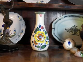 Delft Polychrome Floral Porcelain Vase Made In Holland Vintage