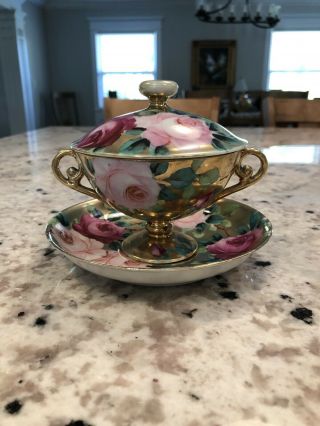 Vintage Hand Painted Sugar Bowl with Lid 2