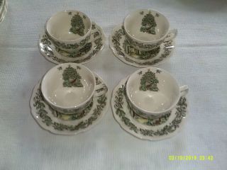 Vintage Johnson Bros Merry Christmas Cup & Saucer,  Tree Motif Inside Cup Rare