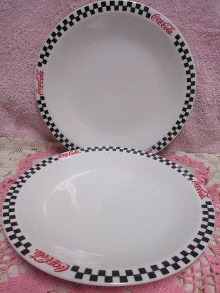 Gibson Coca - Cola Race Day Dinner Plates Set Of 2 Checkerboard Border 2002