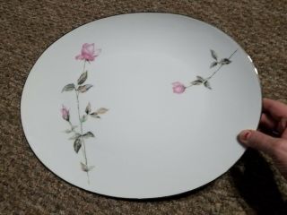 China: Style House: Dawn Rose,  Pink W/platinum Trim Serving Platter,  15 " Oval