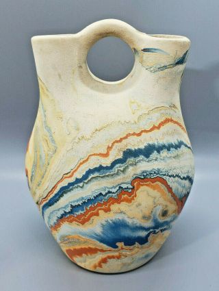 Vintage Native American Wedding Vase Nemadji Pottery Multi - Color Orange Blue
